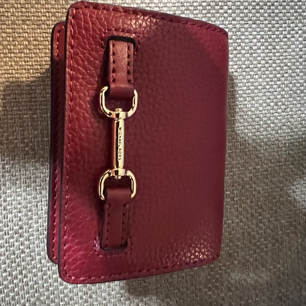 Michael Kors Cherry Pebbled Leather Wallet with Gold Hardware